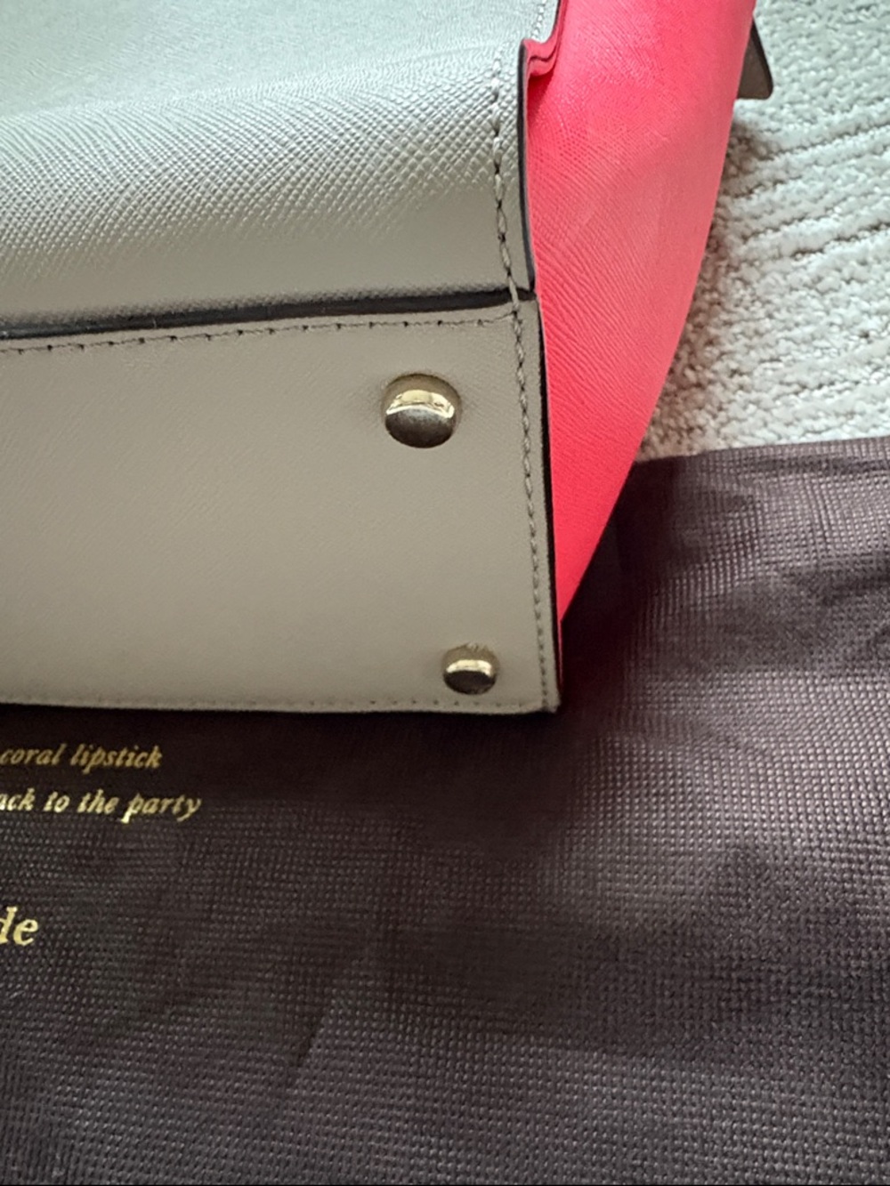 kate spade Hayden Gray with Pink Panel Leather Satchel w/ crossbody strap EUC 🙌 - Picture 4 of 13